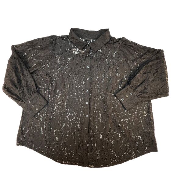 Torrid Blouse 3X Black Madison Sheer Lace Button Up Glamorous Emo Goth Chic Top - Picture 5 of 9